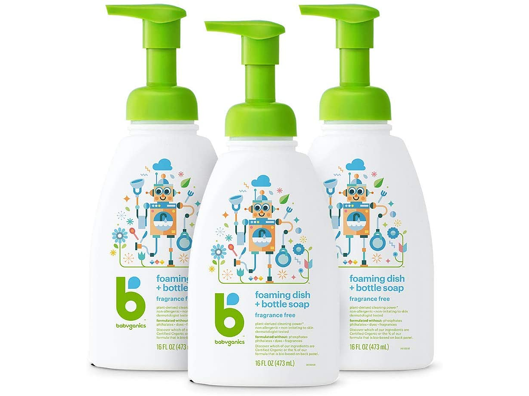  Babyganics Jabón espumoso para botellas y platos, botella de bombeo, sin fragancia, 1