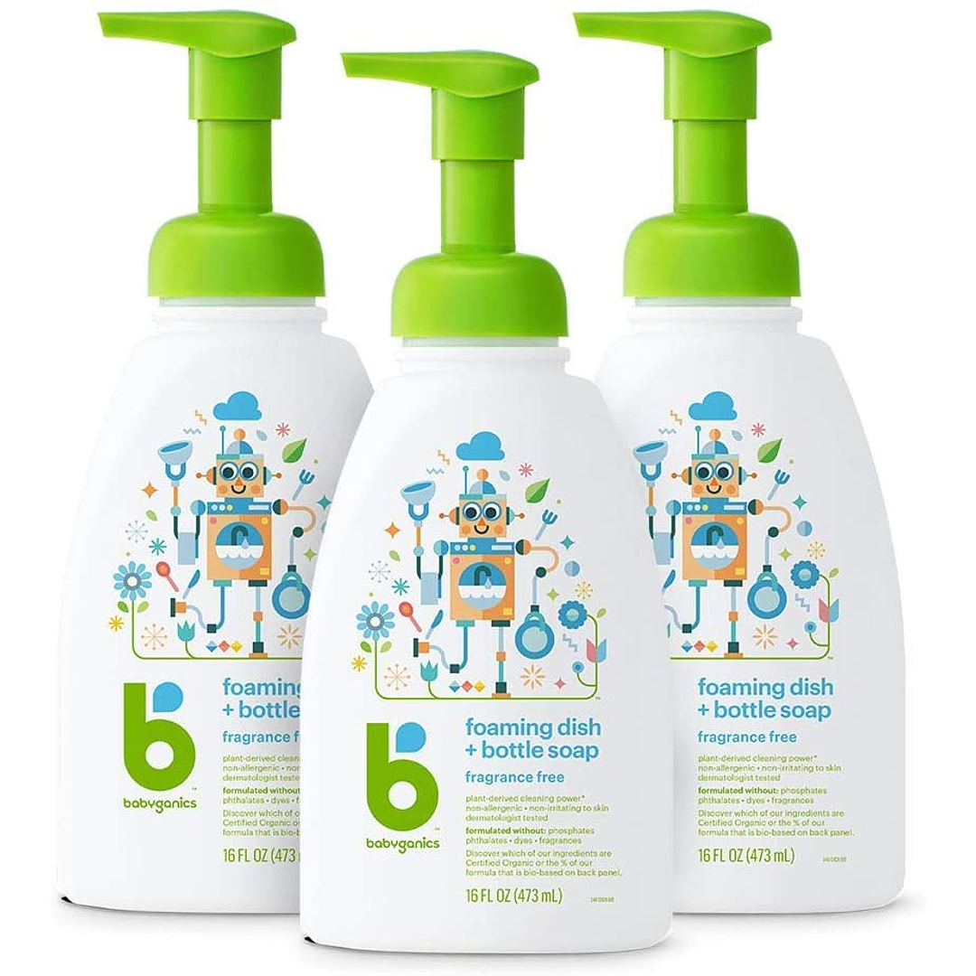  Babyganics Jabón espumoso para botellas y platos, botella de bombeo, sin fragancia,