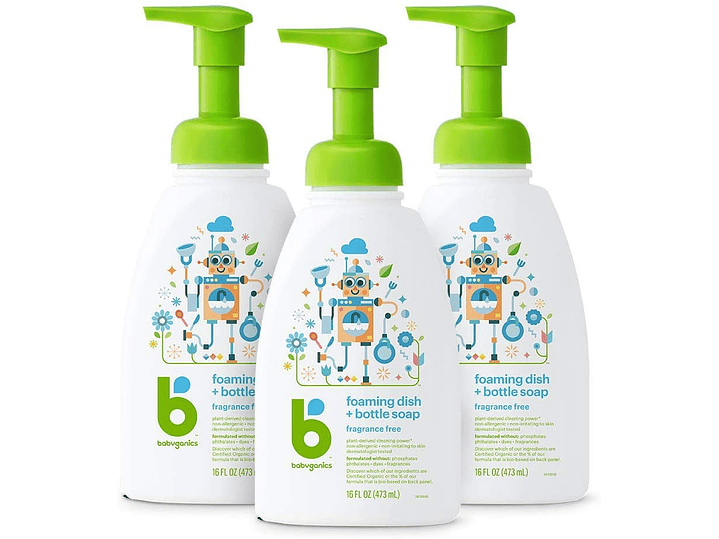  Babyganics Jabón espumoso para botellas y platos, botella de bombeo, sin fragancia, 1