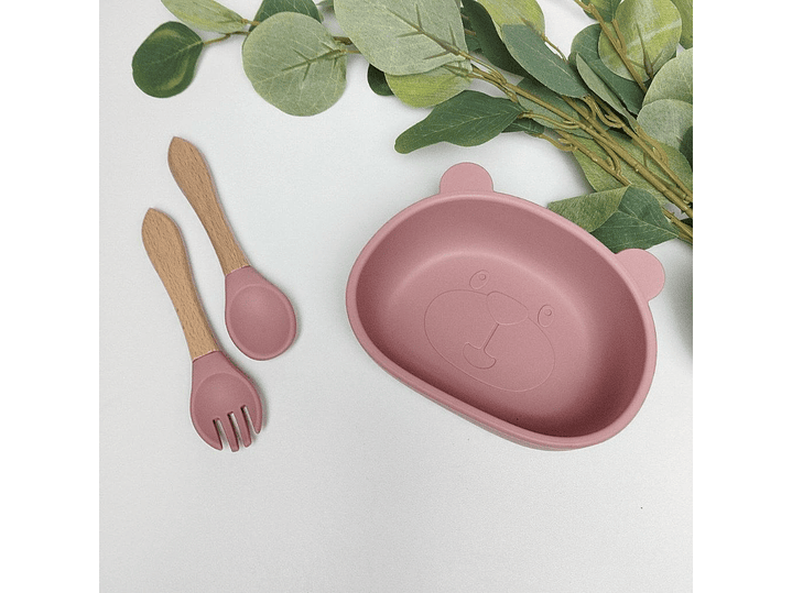 Plato En Silicona + Cubiertos  2