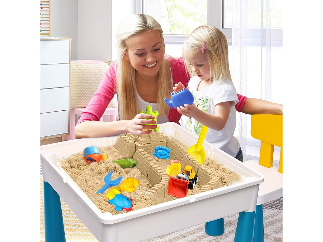  Juego de mesa de actividades para niños pequeños con 152 piezas de bloques de construcción grandes de mármol todo en uno, mesa de agua, mesa de arena,... 3