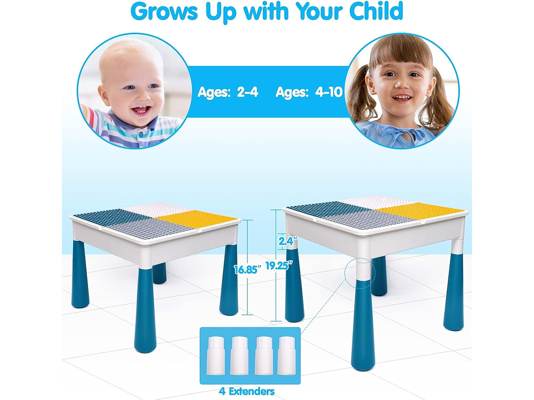  Juego de mesa de actividades para niños pequeños con 152 piezas de bloques de construcción grandes de mármol todo en uno, mesa de agua, mesa de arena,... 4