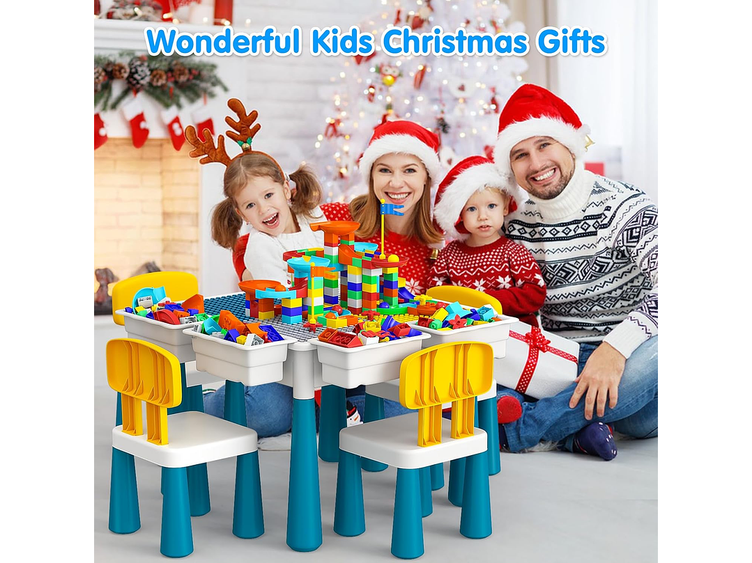  Juego de mesa de actividades para niños pequeños con 152 piezas de bloques de construcción grandes de mármol todo en uno, mesa de agua, mesa de arena,... 6