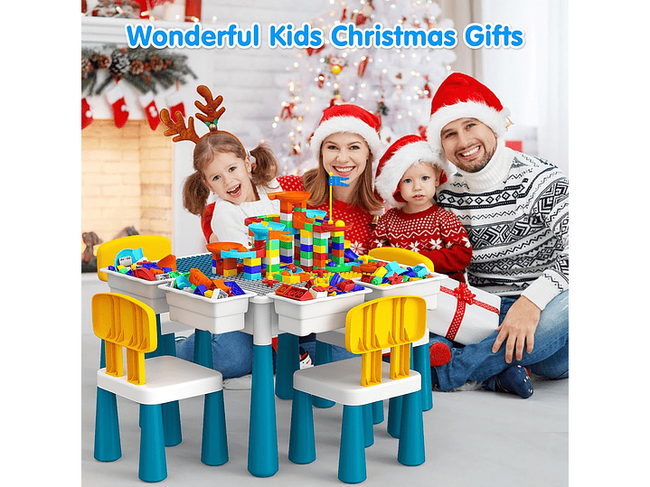  Juego de mesa de actividades para niños pequeños con 152 piezas de bloques de construcción grandes de mármol todo en uno, mesa de agua, mesa de arena,... 6