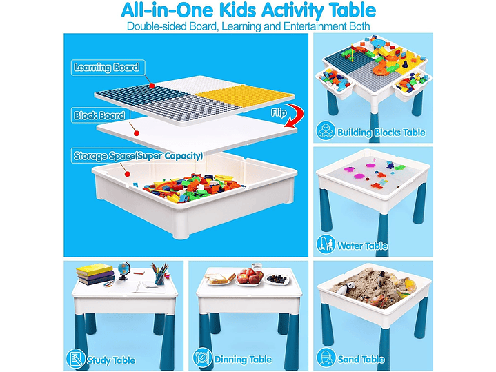  Juego de mesa de actividades para niños pequeños con 152 piezas de bloques de construcción grandes de mármol todo en uno, mesa de agua, mesa de arena,... 9