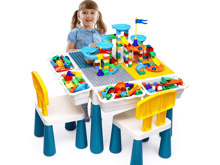  Juego de mesa de actividades para niños pequeños con 152 piezas de bloques de construcción grandes de mármol todo en uno, mesa de agua, mesa de arena,... 1