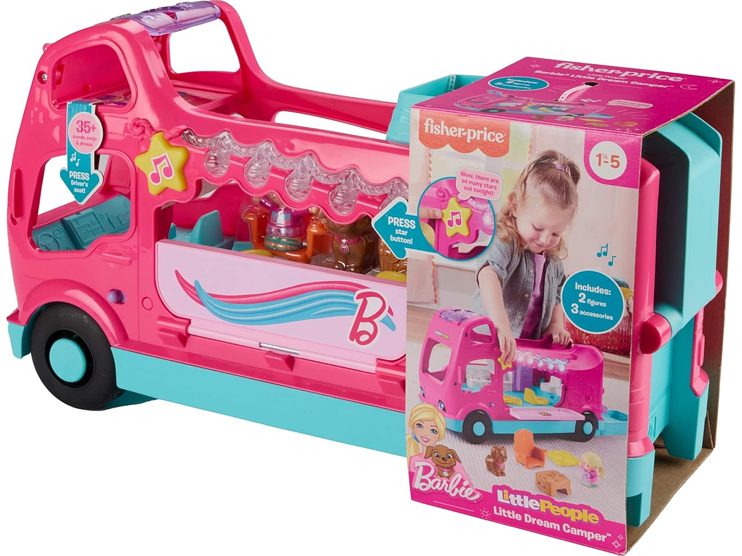  Fisher-Price Little People - Juguete Barbie Little Dreamcamper RV con música y luces para 1