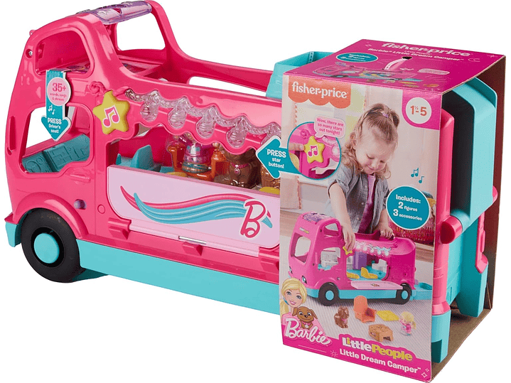  Fisher-Price Little People - Juguete Barbie Little Dreamcamper RV con música y luces para 1