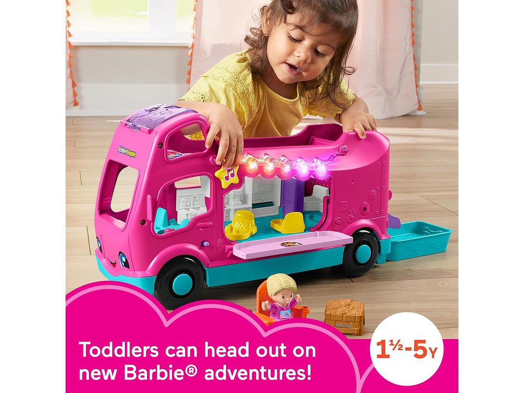  Fisher-Price Little People - Juguete Barbie Little Dreamcamper RV con música y luces para 5