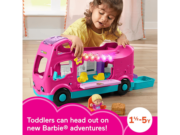  Fisher-Price Little People - Juguete Barbie Little Dreamcamper RV con música y luces para 5