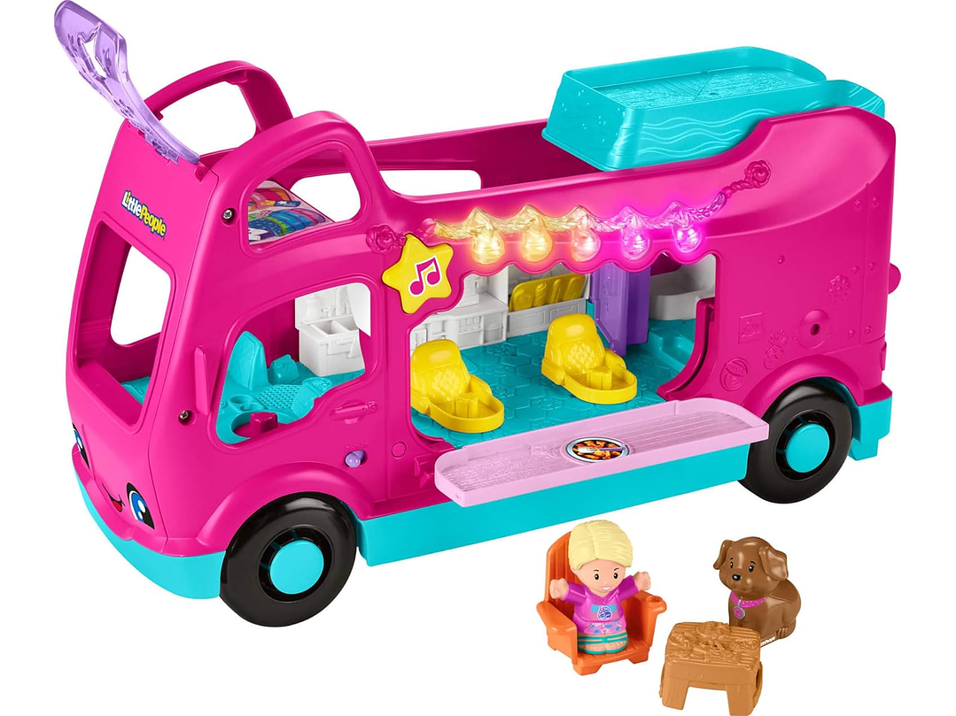  Fisher-Price Little People - Juguete Barbie Little Dreamcamper RV con música y luces para 6