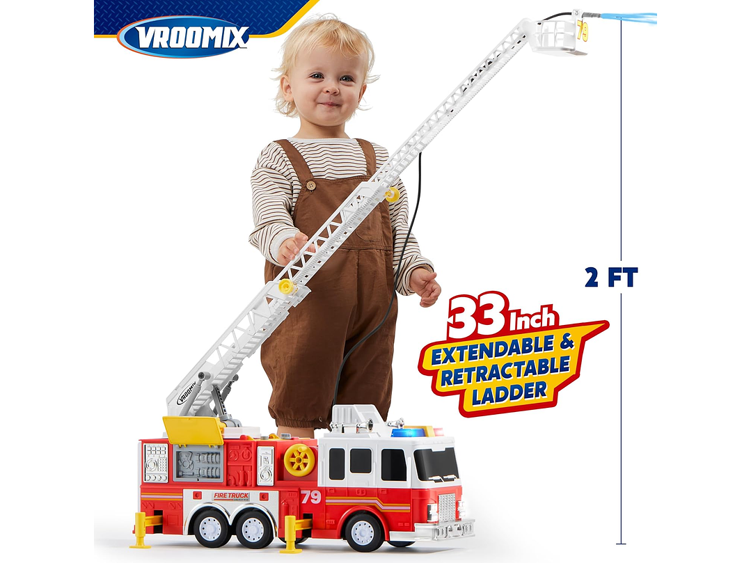  Camión De Bomberos Extra Grande Para Niños Con Escalera De 33 Pulgadas, 1