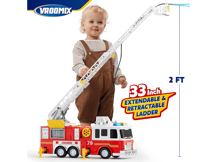 Camión De Bomberos Extra Grande Para Niños Con Escalera De 33 Pulgadas, 1