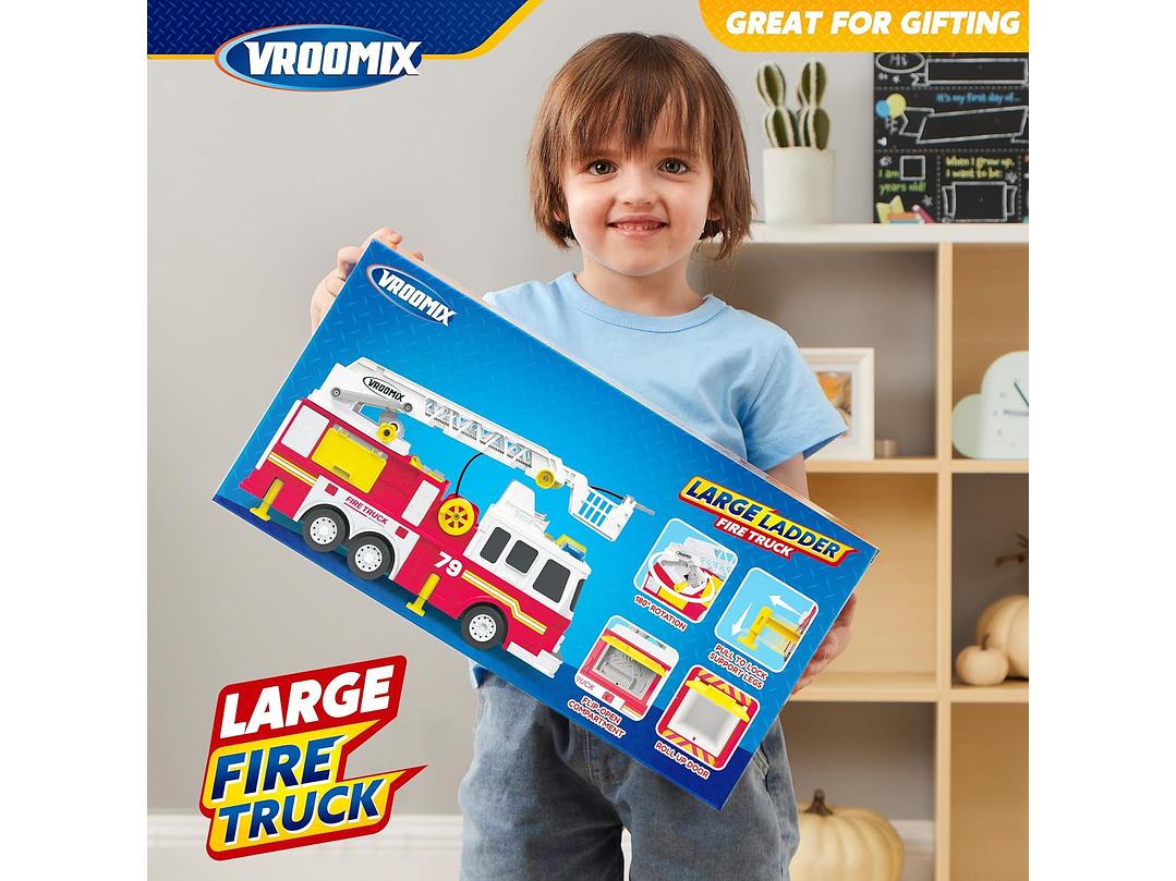  Camión De Bomberos Extra Grande Para Niños Con Escalera De 33 Pulgadas, 3