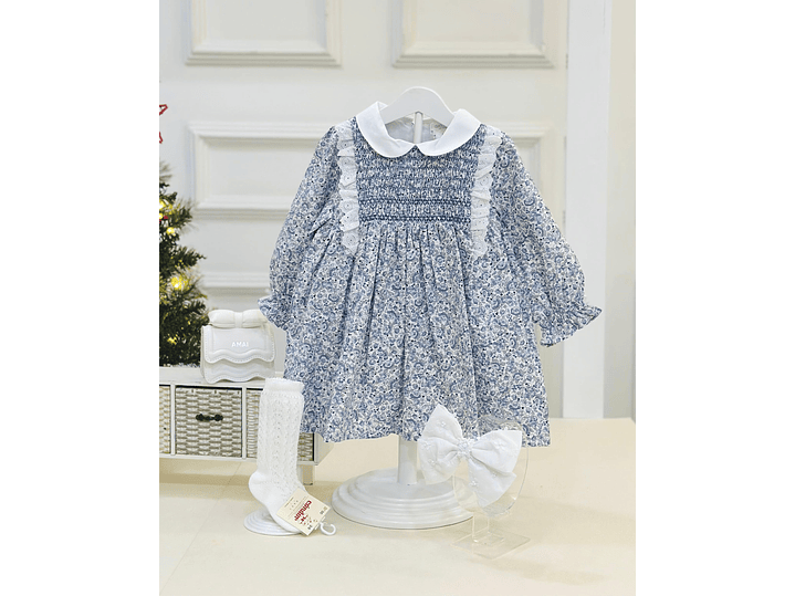 Vestido Deolinda Estampado Azul   1