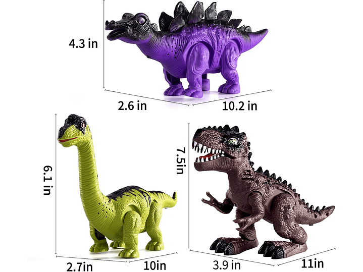 TEMI Paquete de 3 juguetes eléctricos de dinosaurio 2