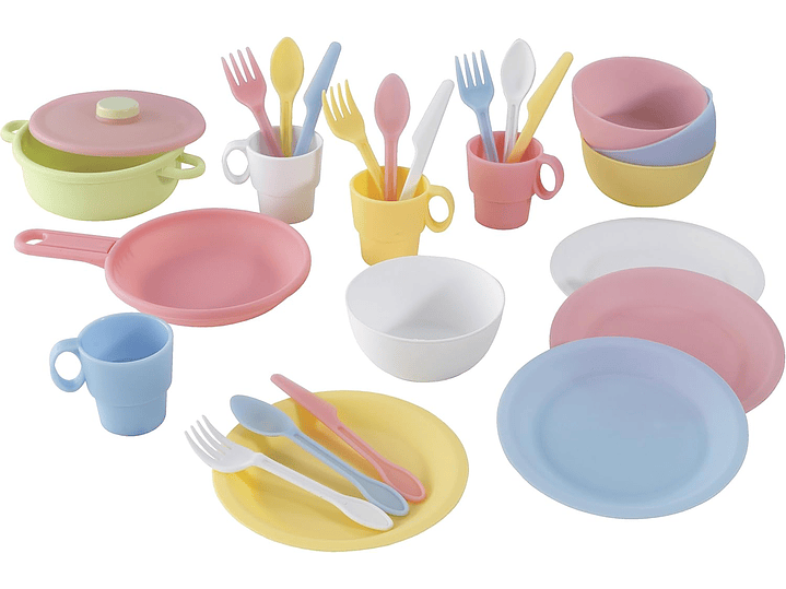 KidKraft Juego de utensilios de cocina pastel de 27 piezas, platos y utensilios de plástico 1