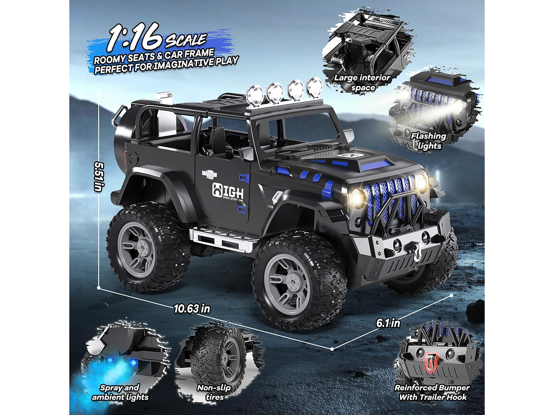  Auto De Control Remoto 1:16 Con Aerosol, Luces Y Sonido, 3