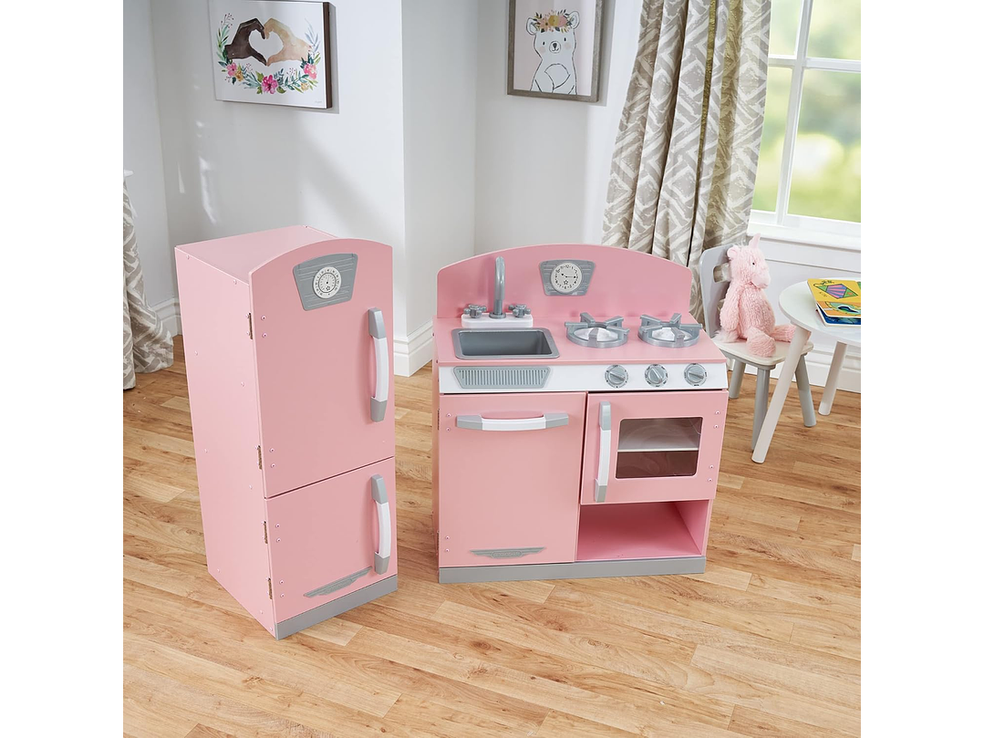  KidKraft Cocina y refrigerador rosado retro, Rosado 3