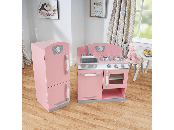  KidKraft Cocina y refrigerador rosado retro, Rosado 3