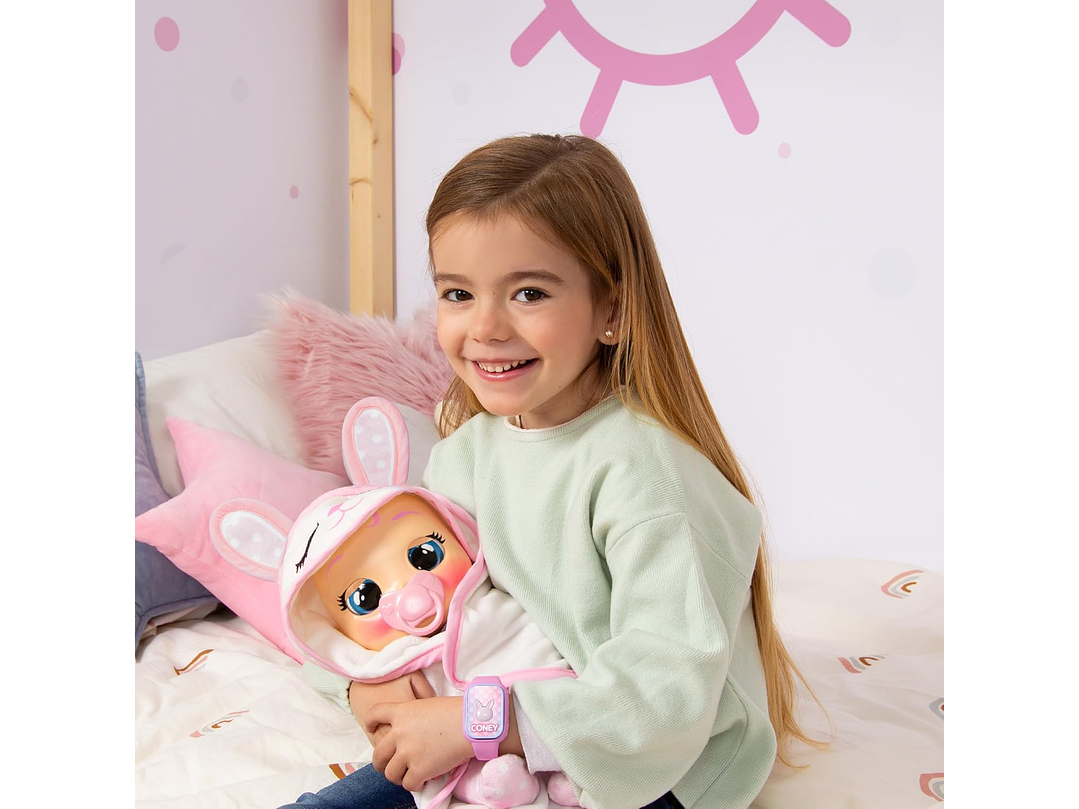 Cry Babies Muñeca recién nacida, Coney - Muñeca interactiva de bebé con más de 20 sonidos de bebé, niñas 3