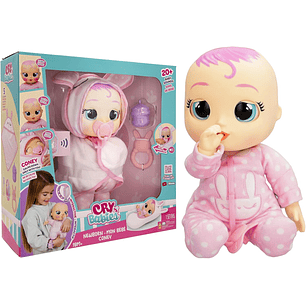 Cry Babies Muñeca recién nacida, Coney - Muñeca interactiva de bebé con más de 20 sonidos de bebé, niñas