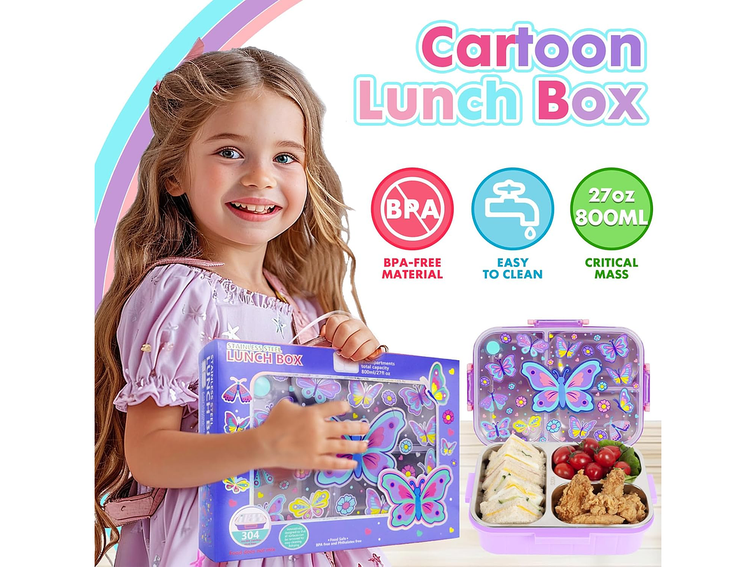 Estuche De Almuerzo Bento De Acero Inoxidable Para Niños, 1