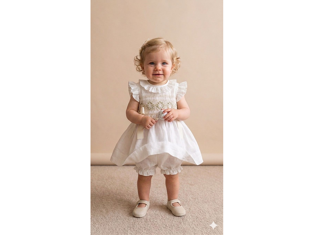 Vestido Nido De Abeja Lino Crudo  1