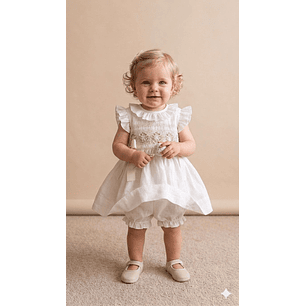 Vestido Nido De Abeja Lino Crudo 