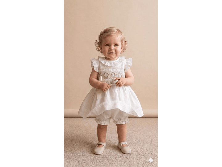 Vestido Nido De Abeja Lino Crudo  1