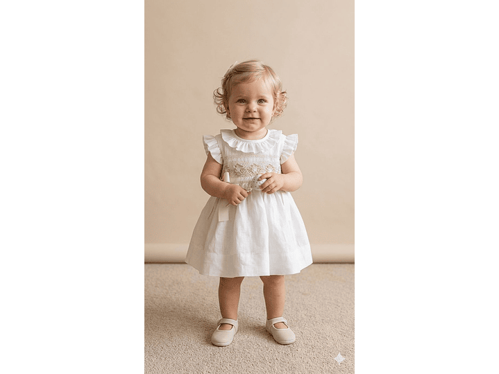 Vestido Nido De Abeja Lino Crudo  2