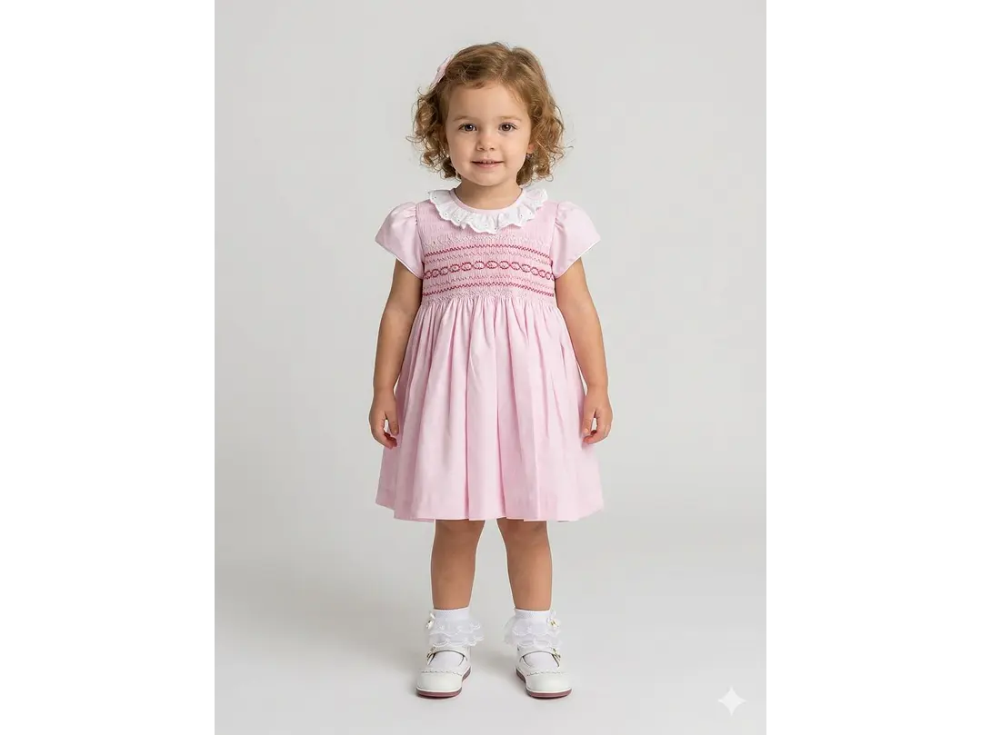 Vestido Nido De Abeja Rosa  1
