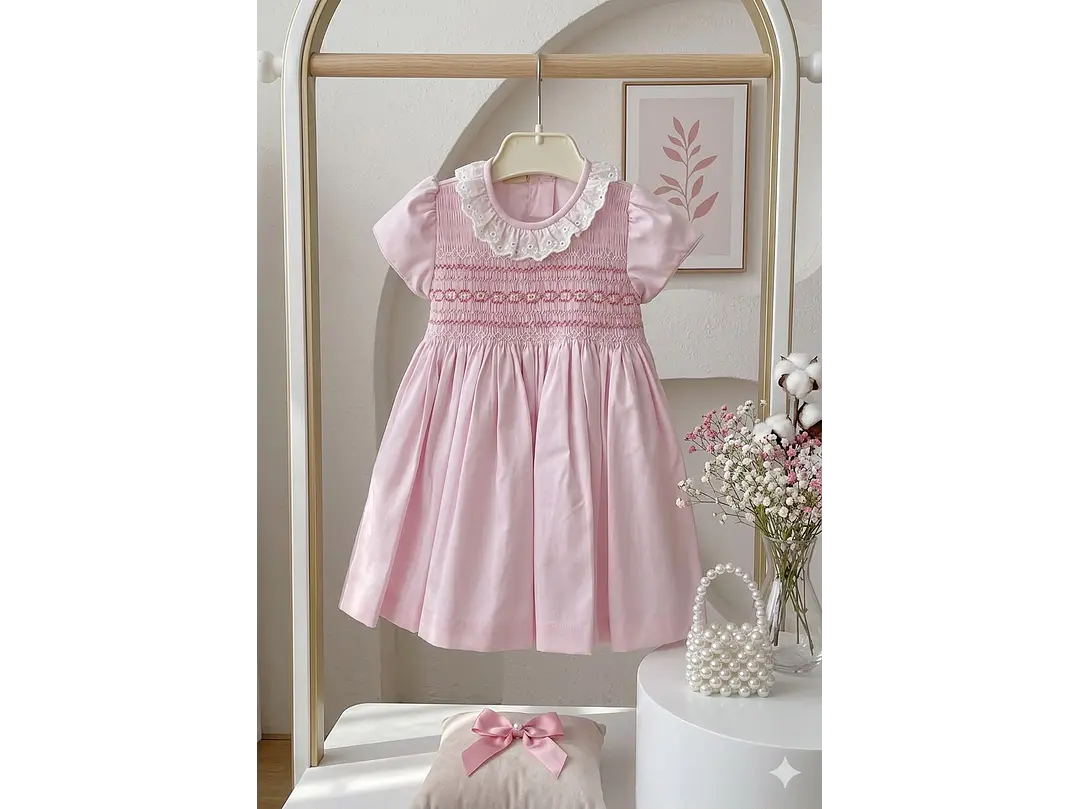 Vestido Nido De Abeja Rosa  2