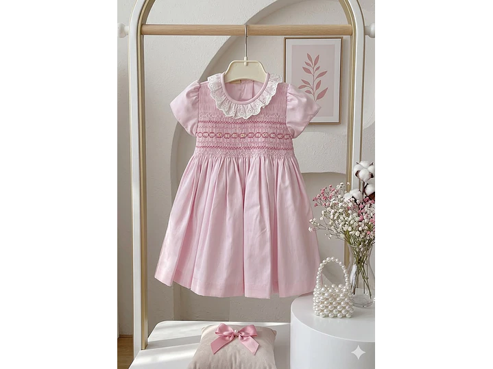 Vestido Nido De Abeja Rosa  2