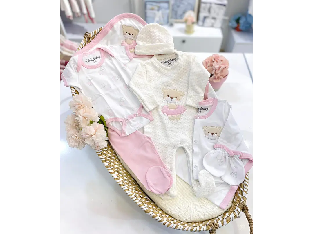Set Primera Puesta Hilo Beige Oso 0-3M 2