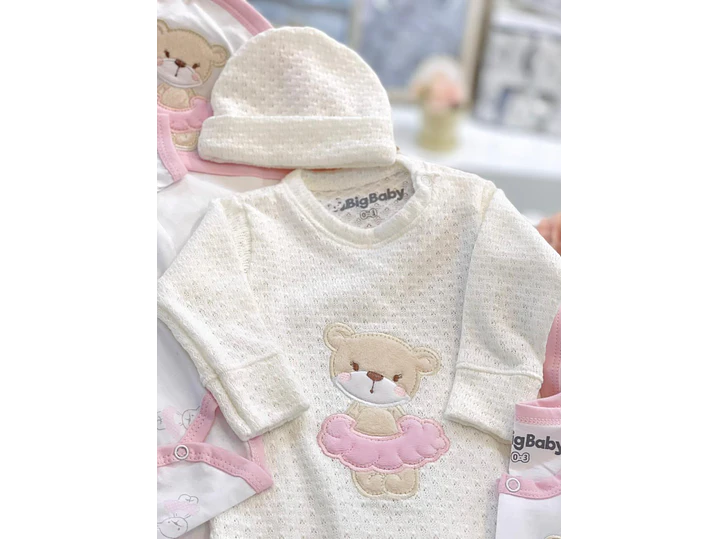 Set Primera Puesta Hilo Beige Oso 0-3M 3