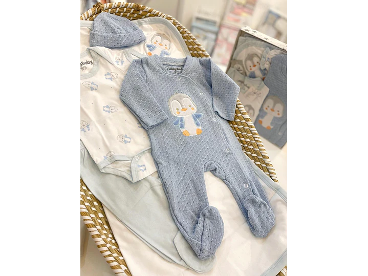Primera Puesta Hilo Azul Pingüino 0-3M 2