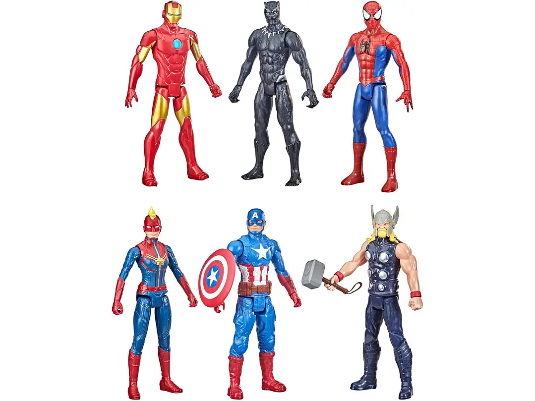 Marvel Titan Hero Series - Figura de acción multipaquete, 6 figuras de acción, juguetes de 12 pulgadas, inspirados en Marvel Comics, para 2