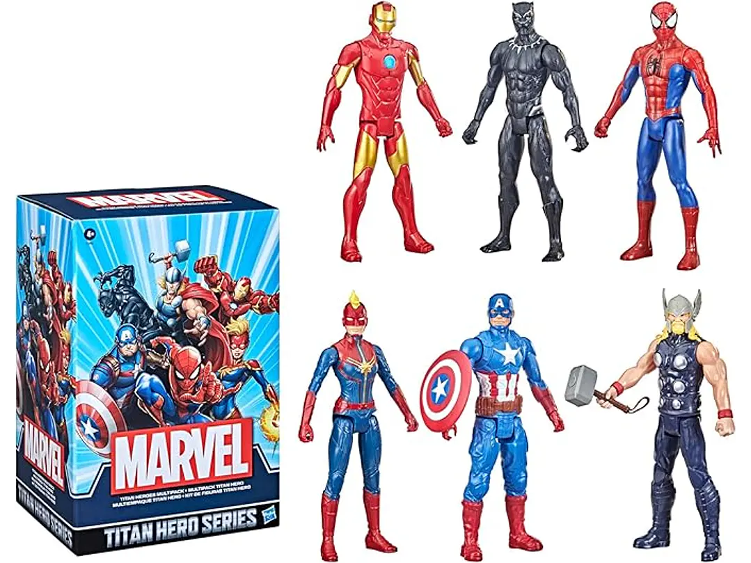 Marvel Titan Hero Series - Figura de acción multipaquete, 6 figuras de acción, juguetes de 12 pulgadas, inspirados en Marvel Comics, para 1