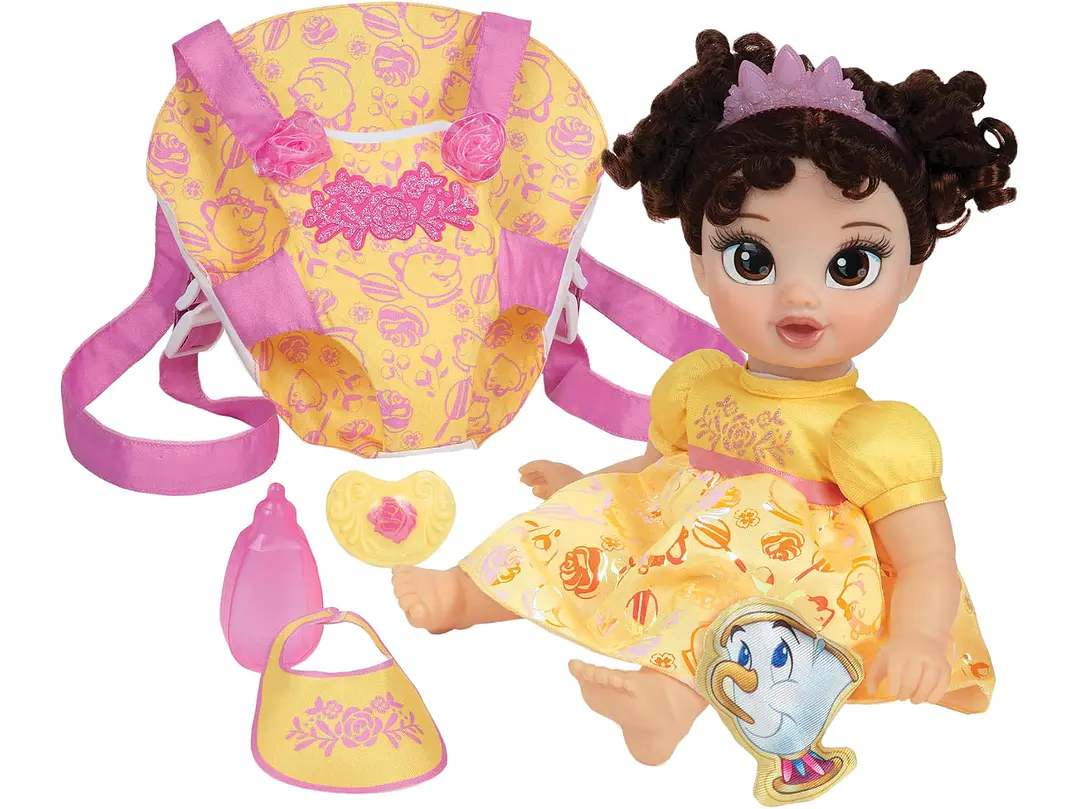  Disney - Muñeca de la princesa Baby Belle de lujo, con tiara, portabebé,  5