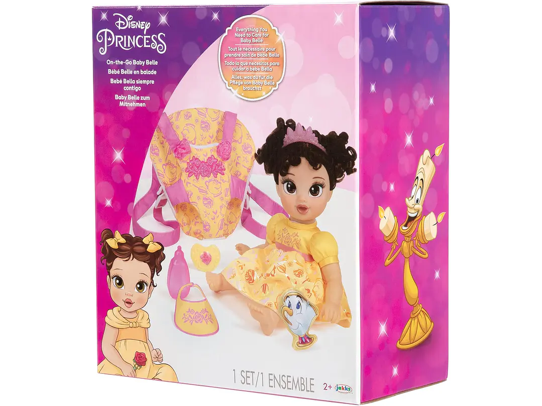  Disney - Muñeca de la princesa Baby Belle de lujo, con tiara, portabebé,  8