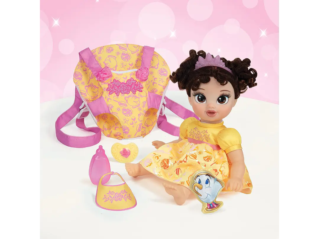  Disney - Muñeca de la princesa Baby Belle de lujo, con tiara, portabebé,  9