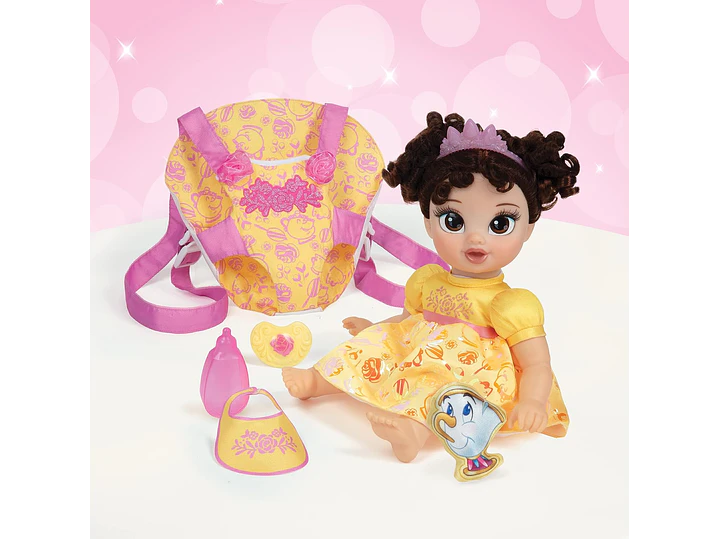 Disney - Muñeca de la princesa Baby Belle de lujo, con tiara, portabebé,  9