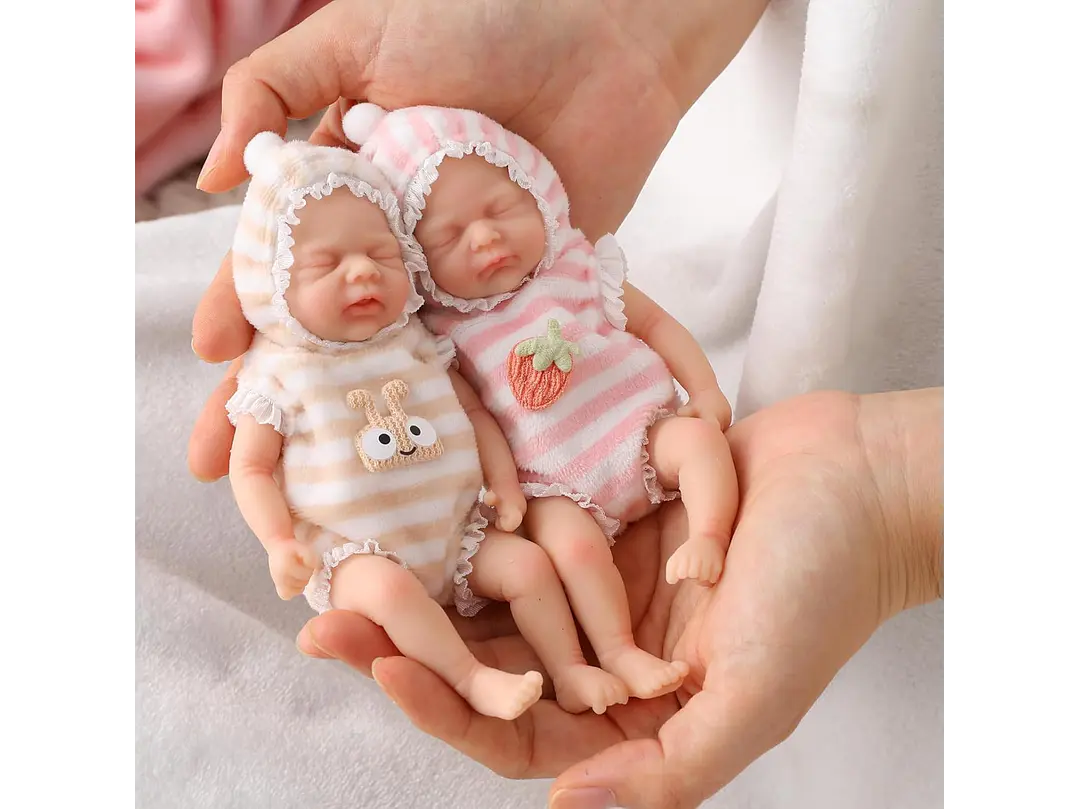 Mire & Mire Muñecas Reborn Bebé 15 cm Mini Gemelas de Silicona con Ropa y Accesorios de Alimentación 6