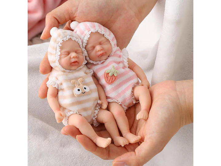 Mire & Mire Muñecas Reborn Bebé 15 cm Mini Gemelas de Silicona con Ropa y Accesorios de Alimentación 6
