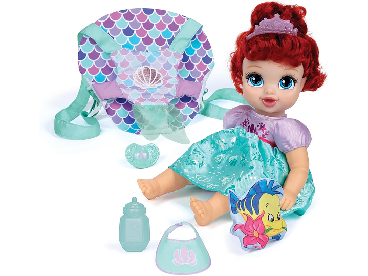  Disney - Muñeca de la princesa Baby Ariel Baby de lujo con tiara, portabebé, 4