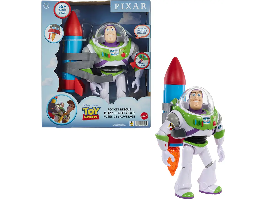 Mattel Disney and Pixar Toy Story - Figura de acción parlante, Rocket Rescue Buzz Lightyear con más de 20 sonidos y frases y visera de casco en movimiento, escala de 12 pulgadas 1