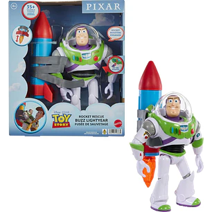 Mattel Disney and Pixar Toy Story - Figura de acción parlante, Rocket Rescue Buzz Lightyear con más de 20 sonidos y frases y visera de casco en movimiento, escala de 12 pulgadas