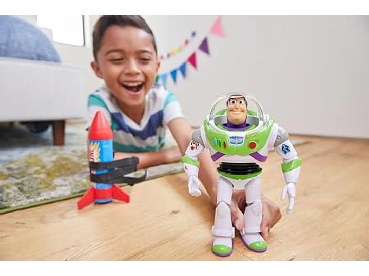 Mattel Disney and Pixar Toy Story - Figura de acción parlante, Rocket Rescue Buzz Lightyear con más de 20 sonidos y frases y visera de casco en movimiento, escala de 12 pulgadas 5