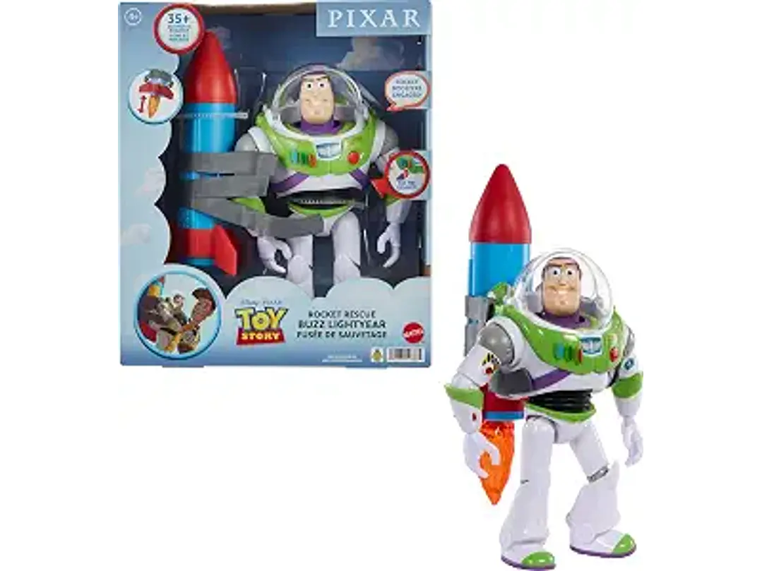 Mattel Disney and Pixar Toy Story - Figura de acción parlante, Rocket Rescue Buzz Lightyear con más de 20 sonidos y frases y visera de casco en movimiento, escala de 12 pulgadas 6